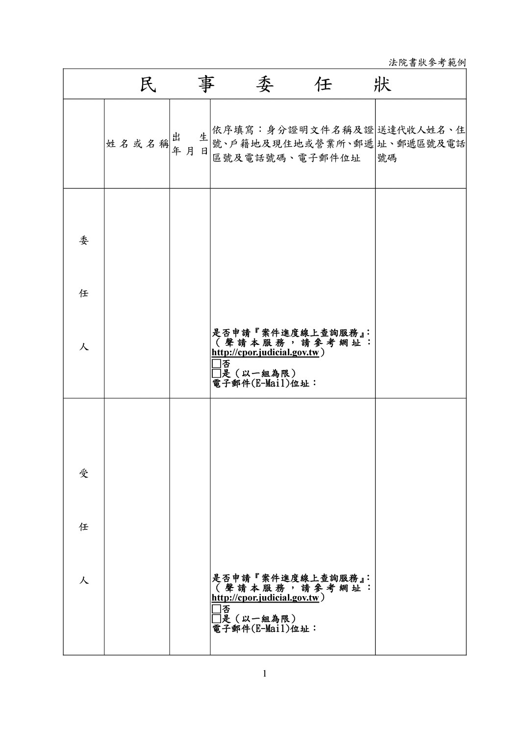 【法律】民事書狀範例：民事陳報狀、民事答辯狀、民事委任狀、民事起訴狀、民事聲明參與分配狀、民事準備狀、民事抗告狀