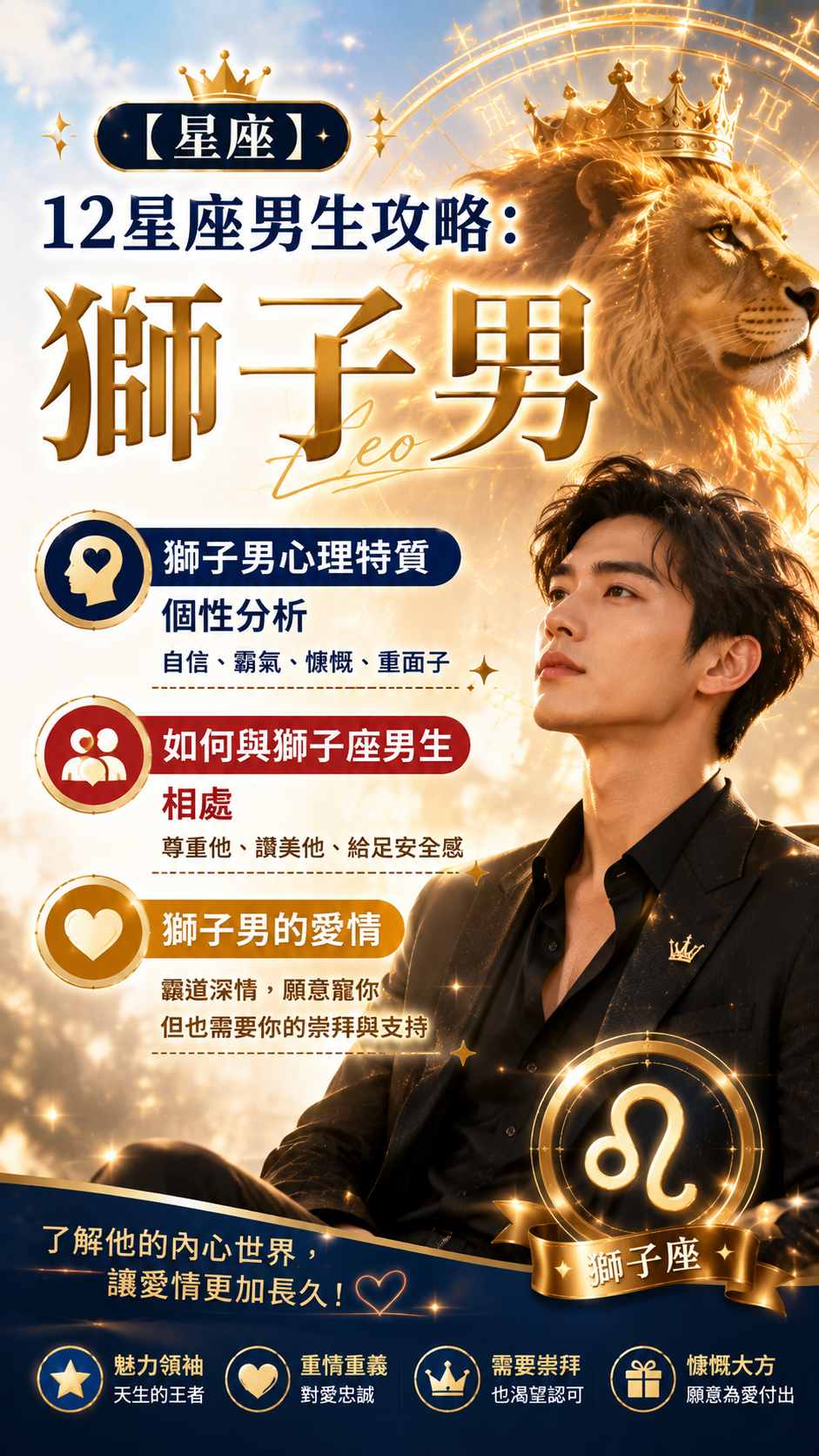 【星座】12星座男生攻略：獅子男心理特質個性分析、如何與獅子座男生相處、獅子男的愛情