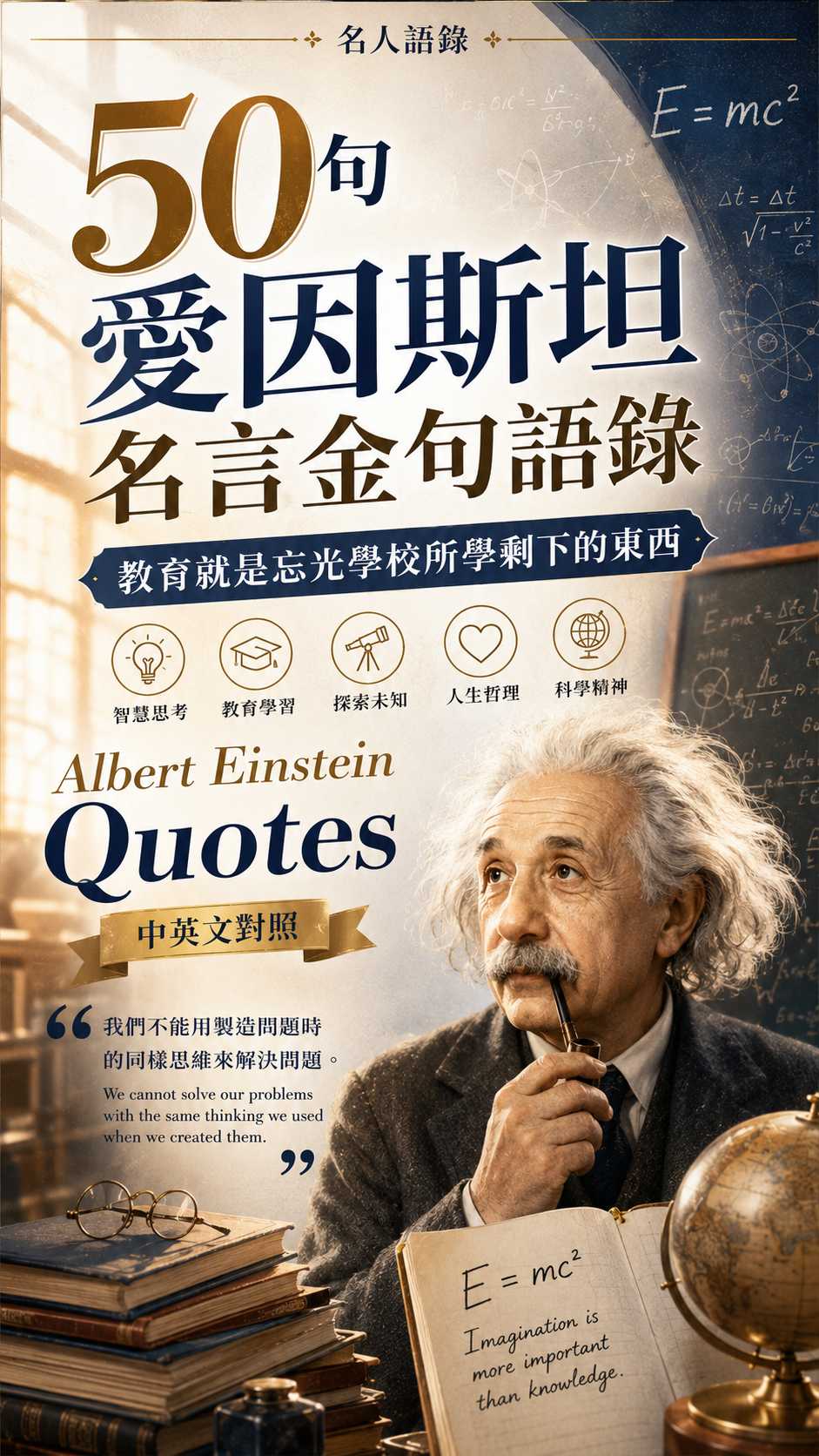 名人語錄】50句愛因斯坦名言金句語錄：教育就是忘光學校所學剩下的東西 Albert Einstein Quotes 中英文對照