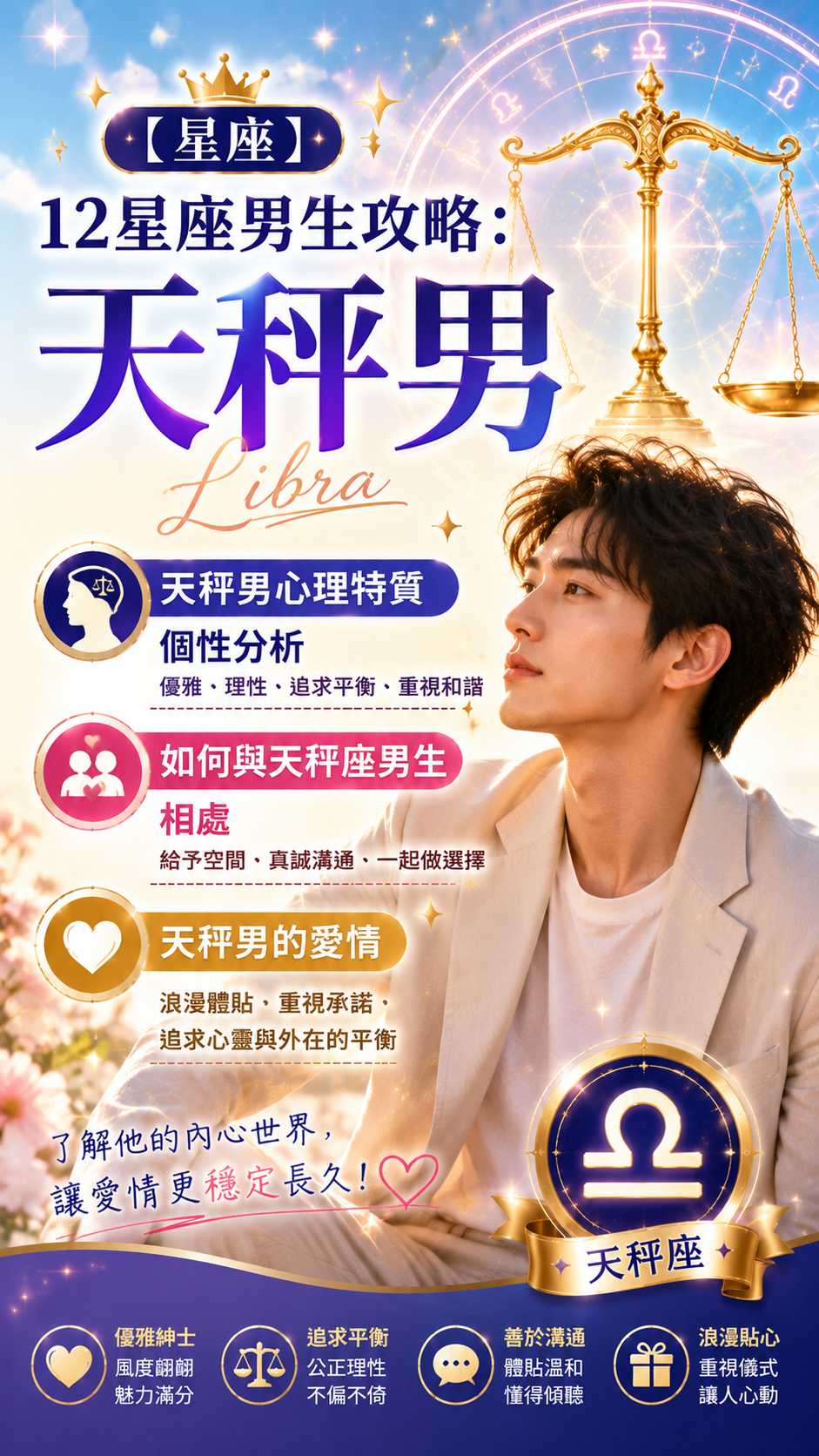 【星座】12星座男生攻略：天秤男心理特質個性分析、如何與天秤座男生相處、天秤男的愛情