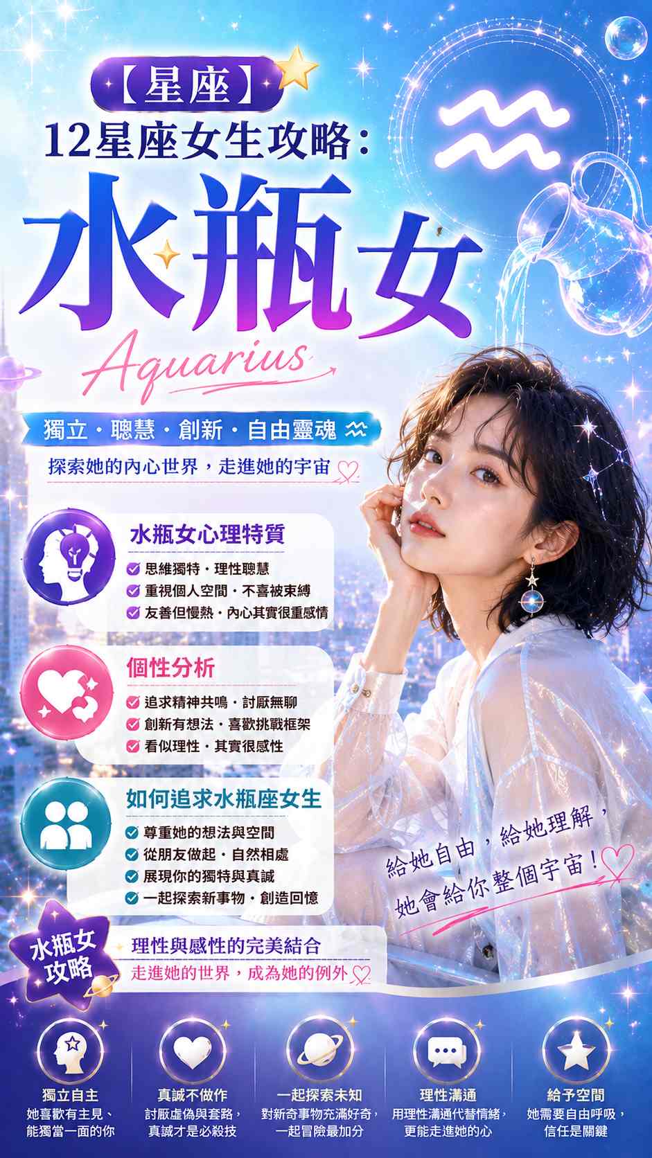 【星座】12星座女生攻略：水瓶女心理特質個性分析 | 如何追求水瓶座女生 | 水瓶女攻略 Aquarius Girl