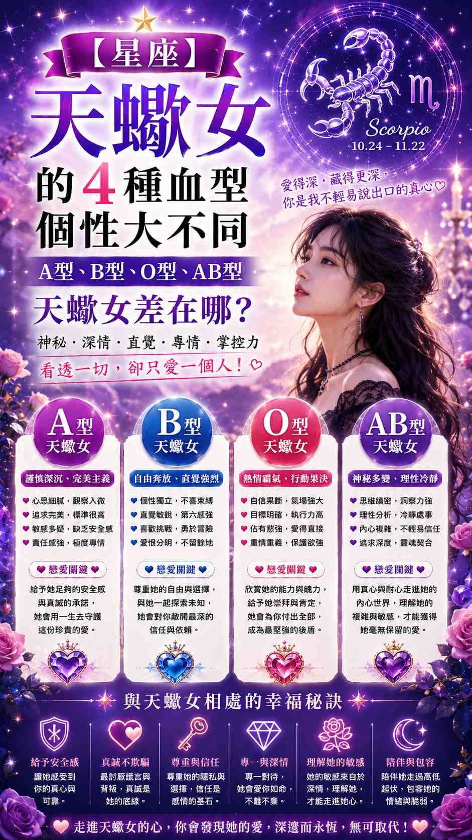 【星座】天蠍女的4種血型個性大不同：A型、B型、O型、AB型天蠍女差在哪？