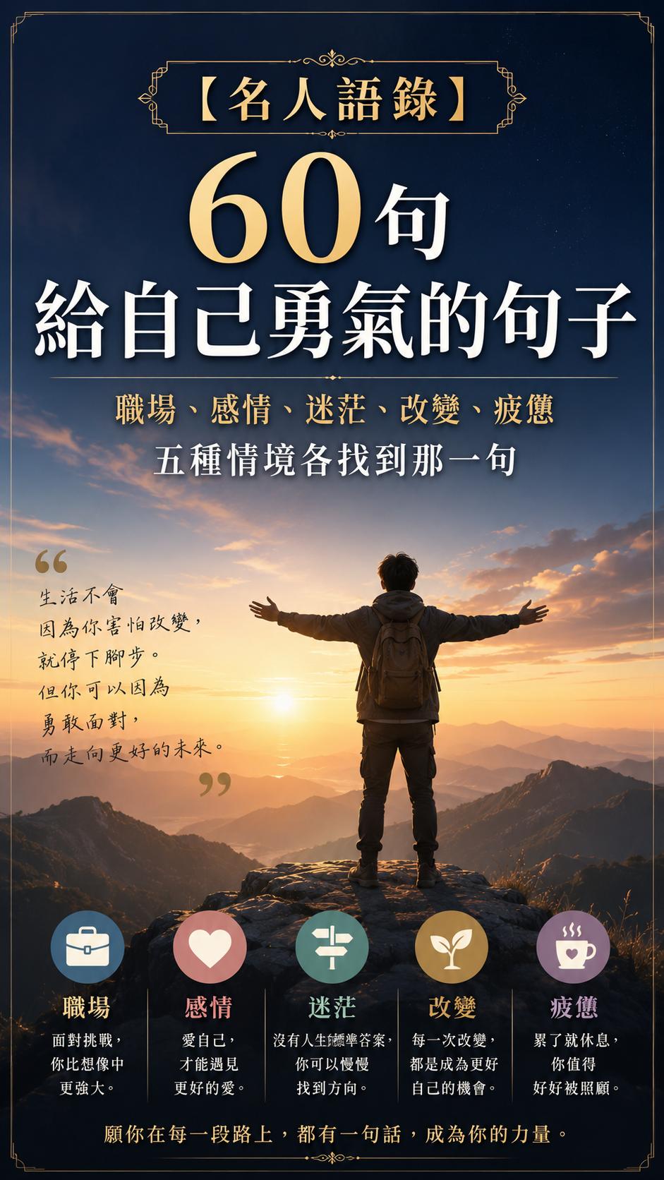 【名人語錄】60句 給自己勇氣的句子：職場、感情、迷茫、改變、疲憊，五種情境各找到那一句