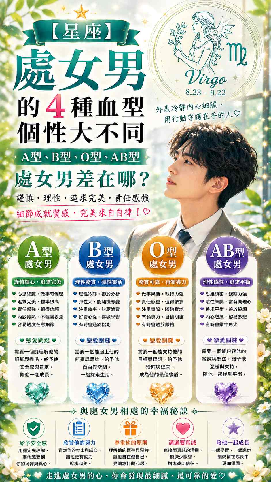 【星座】處女男的4種血型個性大不同：A型、B型、O型、AB型處女男差在哪？