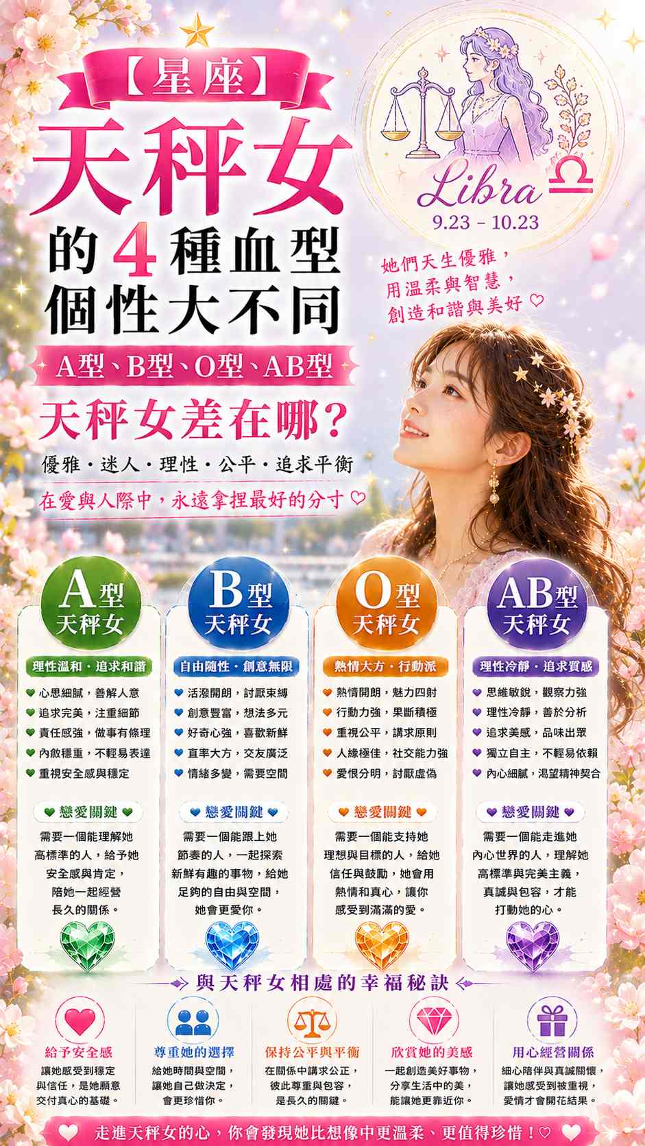 【星座】天秤女的4種血型個性大不同：A型、B型、O型、AB型天秤女差在哪？