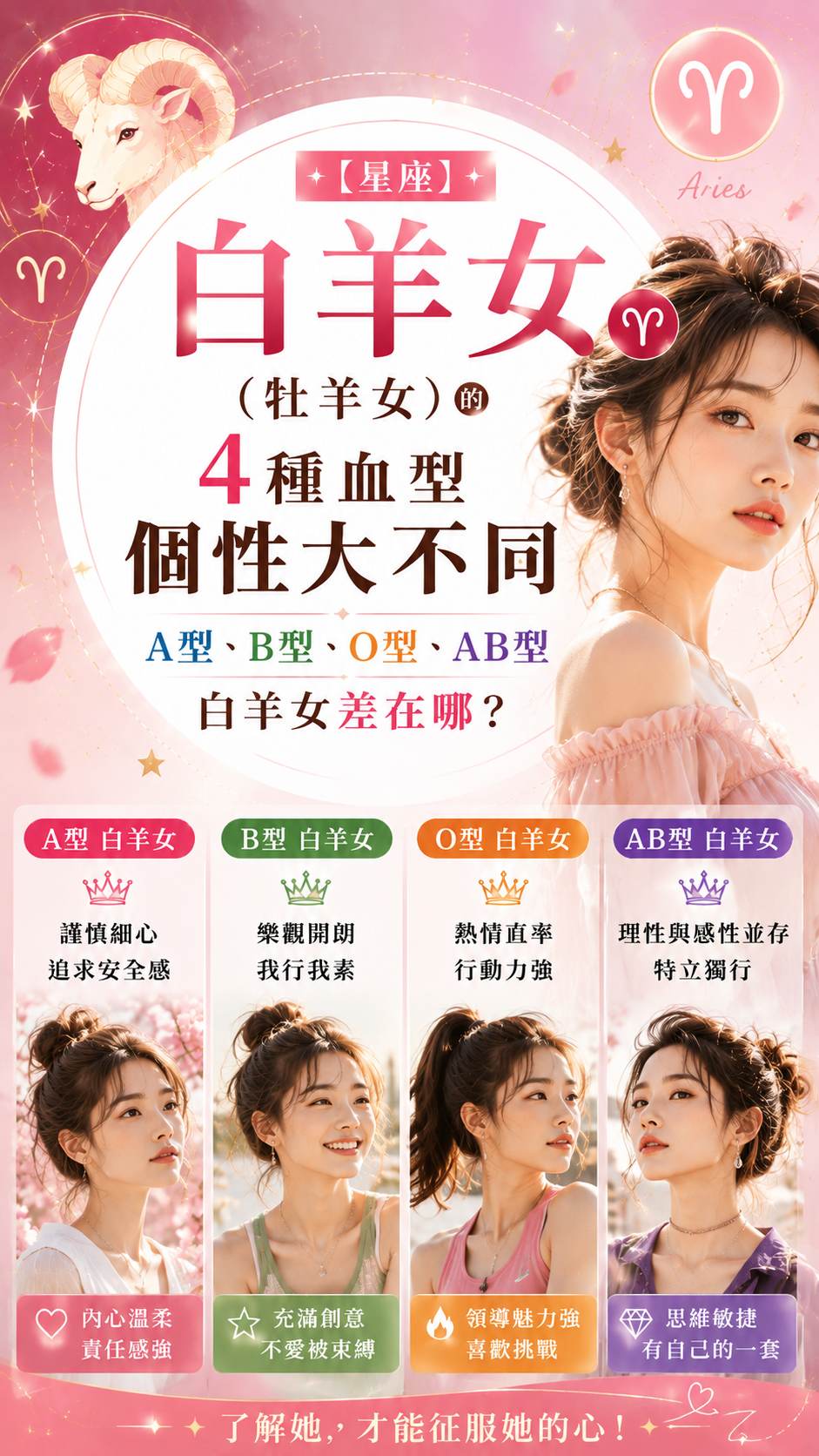 【星座】白羊女（牡羊女）的4種血型個性大不同：A型、B型、O型、AB型白羊女差在哪？