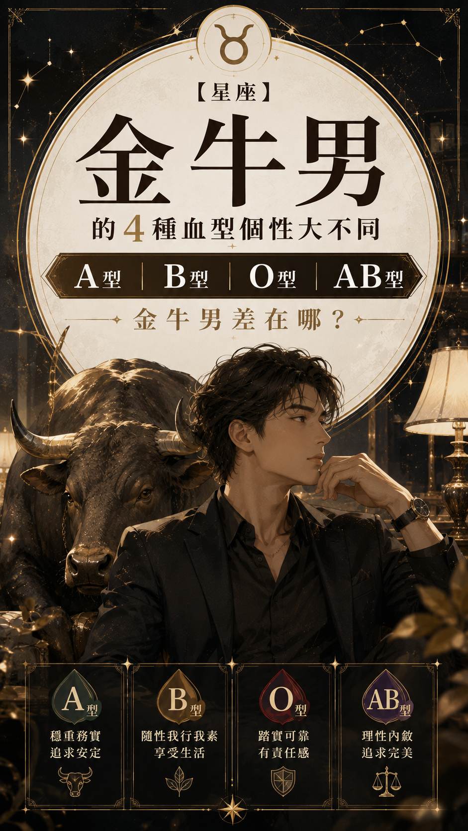 【星座】金牛男的4種血型個性大不同：A型、B型、O型、AB型金牛男差在哪？