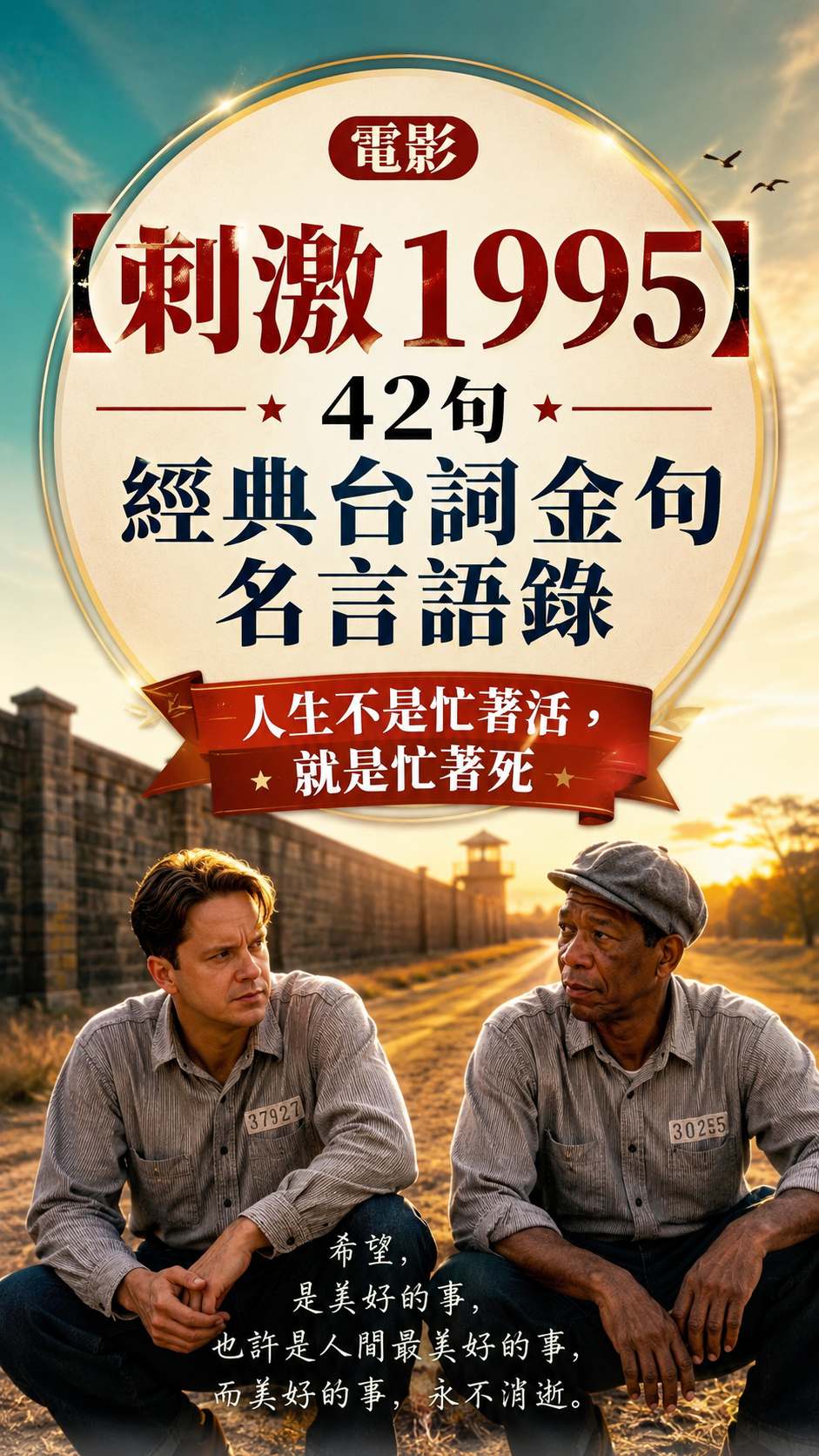 電影【刺激1995】42句經典台詞金句名言語錄：人生不是忙著活，就是忙著死（中英文對照）肖申克的救赎、月黑高飞The Shawshank Redemption Quotes