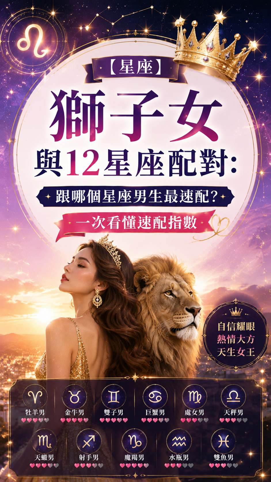 【星座】獅子女與12星座配對:跟哪個星座男生最速配?一次看懂速配指數